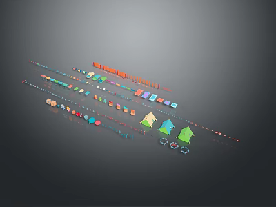 Colorful Furniture Modular Components Design With Various Shapes Colors Neatly Arranged On Dark Background 3d model