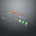 Colorful Furniture Modular Components Design With Various Shapes Colors Neatly Arranged On Dark Background