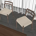 Natural Style Leisure Chairs With Woven Seats Wooden Legs On Wooden Floor And Curtains