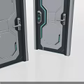 Modern Double Swing Doors With Grey White Panels And Blue Accents