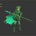 Fantasy Female Warrior Character With Green Armor Horns Spear And Green Cape 3D
