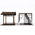 Traditional And Modern Gazebo Structures With Tile Roof Wooden Frame And White Curtains