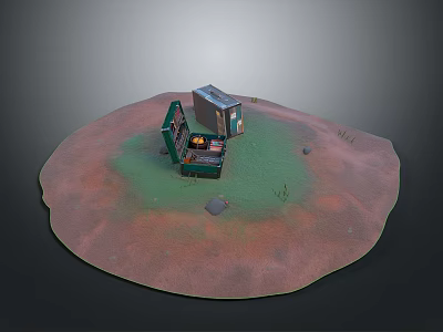 Mars Surface Living Support Equipment With Green Module And Red Ground Rocks 3d model