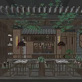 Warm Traditional Chinese Style Restaurant Interior Design With Wooden Structure And Natural Green Plants