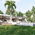 Modern Detached Villa With Swimming Pool Terrace Palm Trees And Lush Lawn