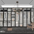 Luxury Walk in Closet Interior With Glass Door Wardrobes Chandeliers And Armchair