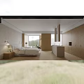 Modern Double Bed With Upholstered Headboard Wall Lamp Nightstand And Vase With White Flowers