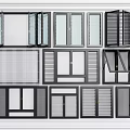Various Window Types Featuring Sliding Casement And Louvered Frame Designs 3d model