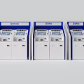 Public Facility Row Of White And Blue Self Service Kiosks With Digital Screens