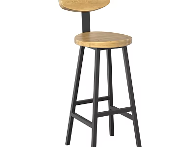 Wooden Bar Stool With Black Metal Frame And Curved Backrest Design 3d model