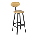 Wooden Bar Stool With Black Metal Frame And Curved Backrest Design