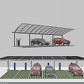 Car Canopy With Solar Panels Charging Stations And Parking Cars