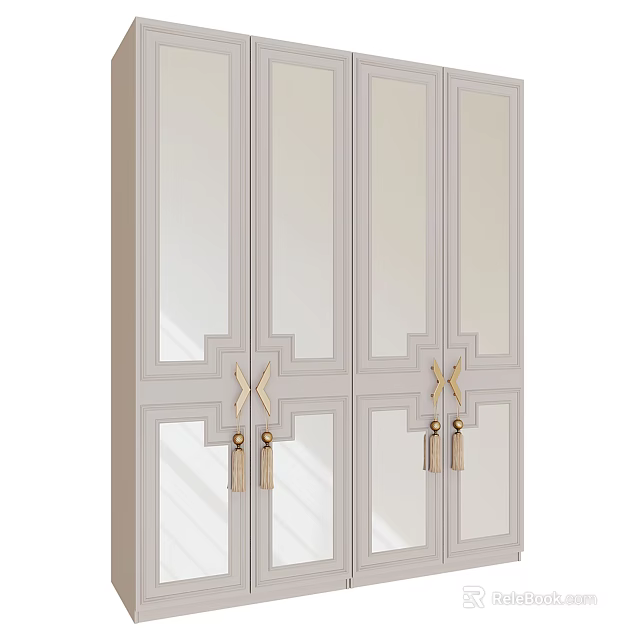 Elegant Modern Wardrobe Interior Design With Glass Doors Gold Handles And Panel Details 3d model 