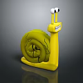 Yellow Snail Toy Figure With Big Eyes Smiling Mouth And Spiral Shell With Black Patterns