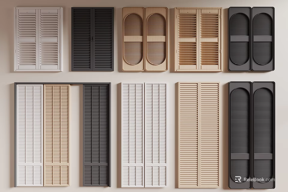 Various Colored Louvered Doors With Different Designs For Interior Decor 3d model 