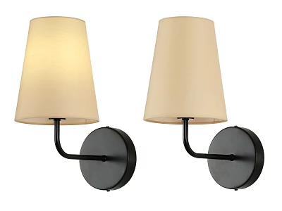 Pair of Modern Wall Lamps with Beige Fabric Shades and Black Metal Brackets 3d model