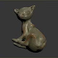 Handcrafted Ceramic Cat Figurine Sitting With Closed Eyes And Smooth Glaze 3d model
