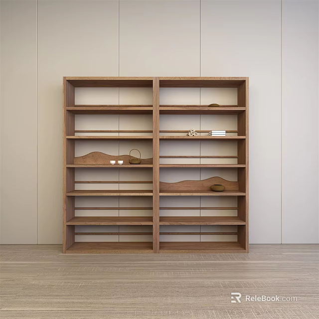 Two Section Wooden Bookshelf With Simple Design And Storage Shelves In Light Room 3d model 