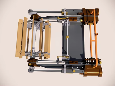 Industrial Mechanical Frame Structure With Metal Components Wooden Panels And Orange Supports 3d model