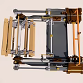 Industrial Mechanical Frame Structure With Metal Components Wooden Panels And Orange Supports