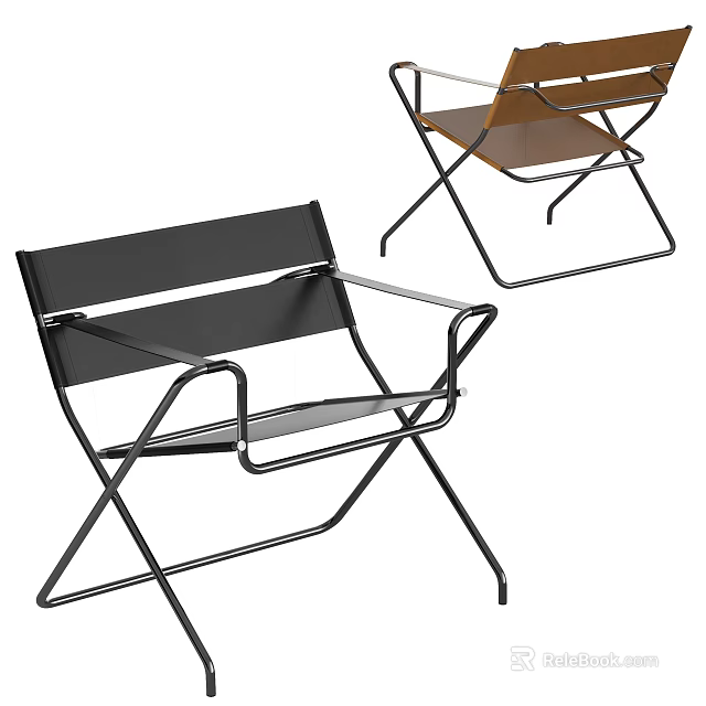 Modern Foldable Leisure Chair With Black And Brown Metal Frame Design 3d model 