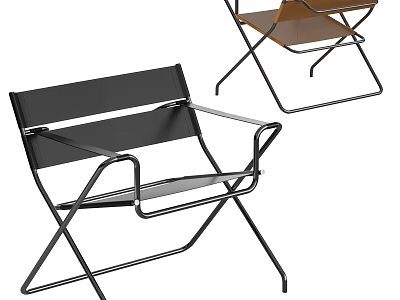 Modern Foldable Leisure Chair With Black And Brown Metal Frame Design 3d model