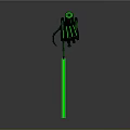 Futuristic Robot Character With Green Laser Firing And Glowing Parts
