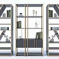 Modern Three Panel Bookcase with Geometric Design Display Shelves Books and Decorative Items