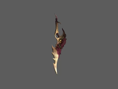 Intricate Fantasy Weapon Dagger With Ornate Design Red Accents And Metallic Details 3d model
