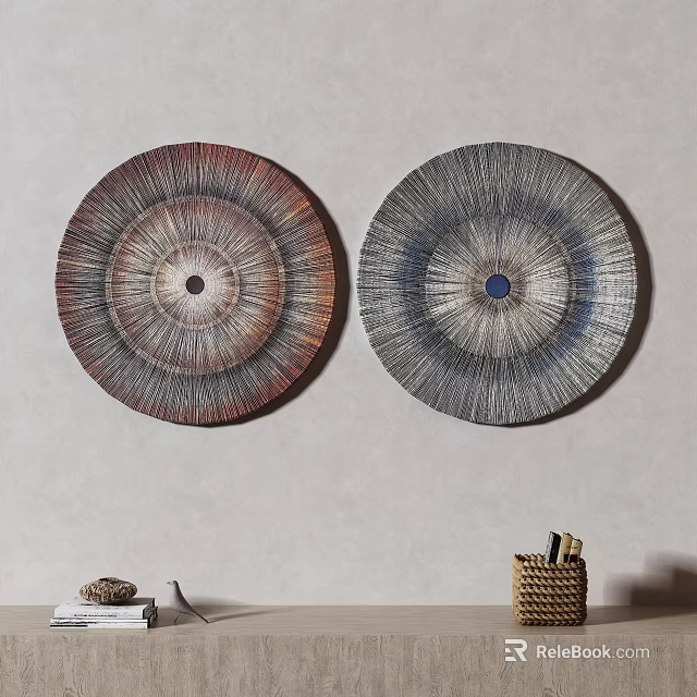 Round Framed Wall Art Decorative Textured Red Brown Blue Gray Concentric Patterns Home Decor 3d model