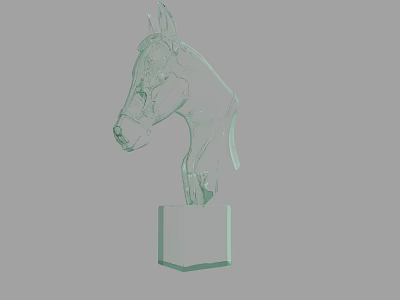 Decorative Ornament Set Featuring Glass Horse Head Sculpture with Square Base 3d model