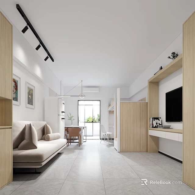 Modern Minimalist Apartment Interior With Light Tones 3d model