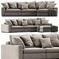 Modern Gray Sectional Sofa With Plush Pillows And Soft Fabric Throw Blanket 3d model