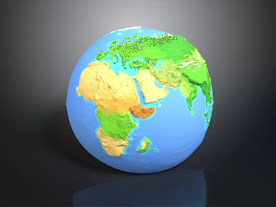 Realistic Globe Model With Blue Ocean Green Continents And Yellow Landmasses 3d model