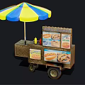 Colorful Striped Umbrella Hot Dog Cart With Condiments And Display Signs