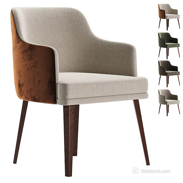 Modern Upholstered Accent Chair With Light Gray Fabric Brown Armrests And Dark Wood Legs 3d model 