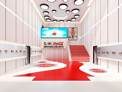 Coca Cola Brand Exhibition Hall With Red Floor Staircase And Large Screen 3d model