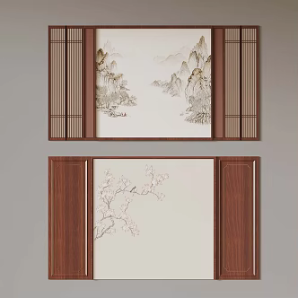 New Chinese TV background wall Sofa background wall 3d model