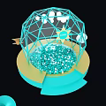 Vibrant Blue Geometric Dome Photo Spot With Colorful Balls Yellow Sun And Platform