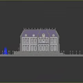 Ancient Architecture Featuring Purple Roof White Body Symmetric Blue Fountains Green Lawn and Circular Fence