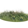 Grass and Flower Garden in Circular Lawn With Diverse Greenery and Yellow Blooms