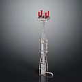 Industrial Equipment Tower Structure With Red Signal Lights Metal Frame And Industrial Monitoring Components