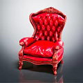 Red Leather Armchair with Tufted Back Design and Carved Wooden Legs in Luxurious Style