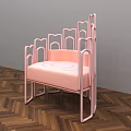 Pink Single Sofa with Unique Geometric Frame on Brown Herringbone Floor and Grey Wall 3d model