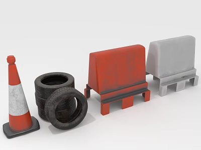 Road Safety Equipment Collection Featuring Traffic Cone Tires Red And Gray Barriers 3d model