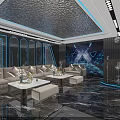 Modern KTV Interior Design With Blue Lighting Geometric Wall And Marble Floor 3d model