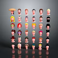 Character Heads Collection With Diverse Hairstyles Different Hats And Various Accessories