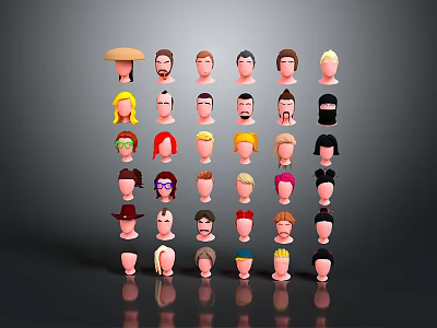 Character Heads Collection With Diverse Hairstyles Different Hats And Various Accessories 3d model