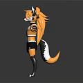 Anthropomorphic Creature Character With Orange Hair Horns And Black Outfit Standing Pose