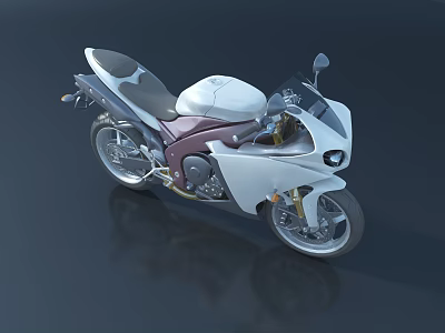 Sleek Modern Sporty Motorcycle With White Burgundy Body And Alloy Wheels Design 3d model